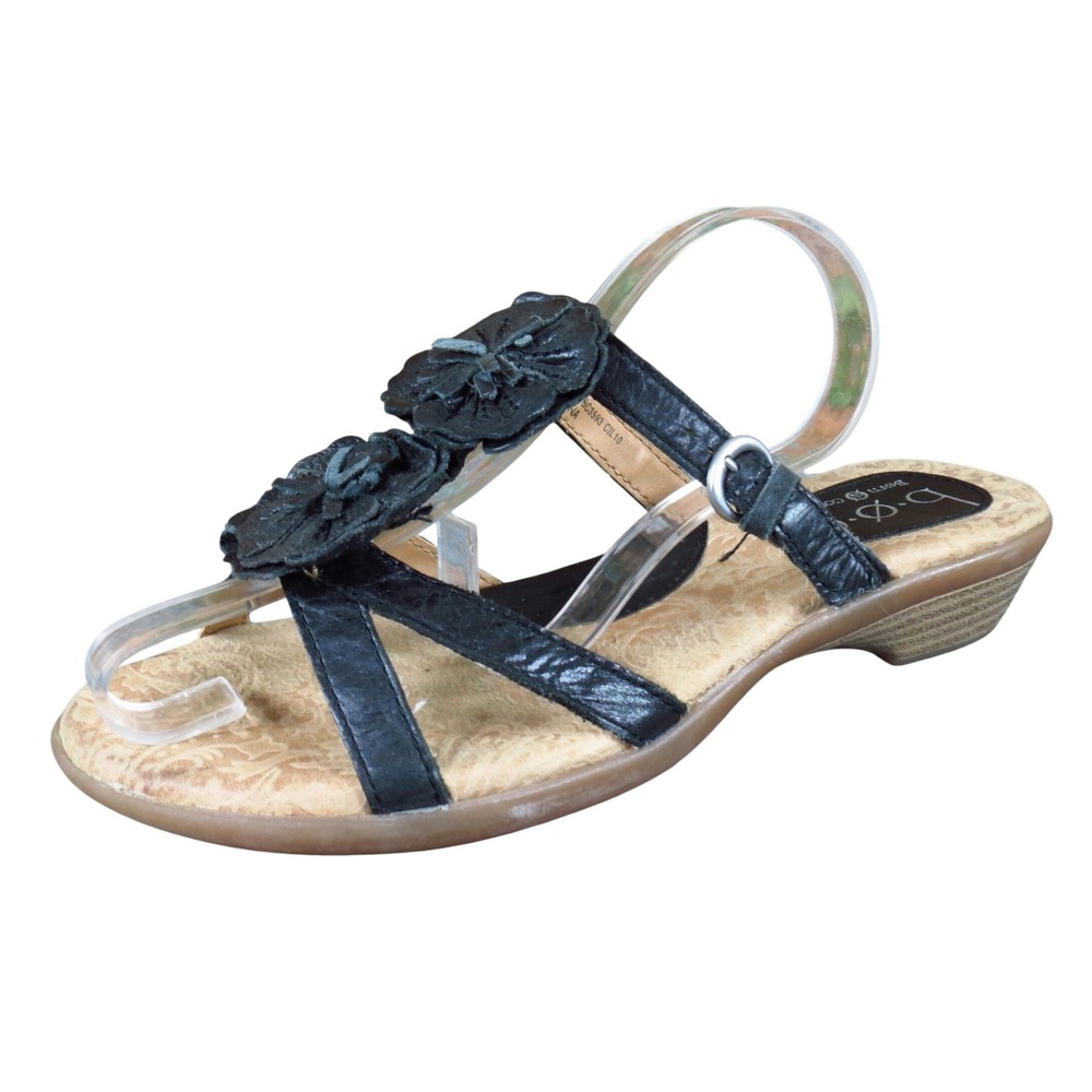 b.o.c. Born Concept BC3593 Women Wedge Sandals Sz 6 Comfort Black Leather Floral